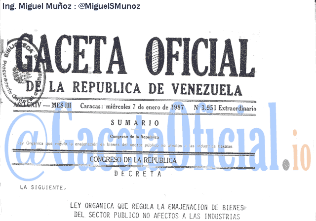 Gaceta Oficial 3951 del 7 Enero 1987