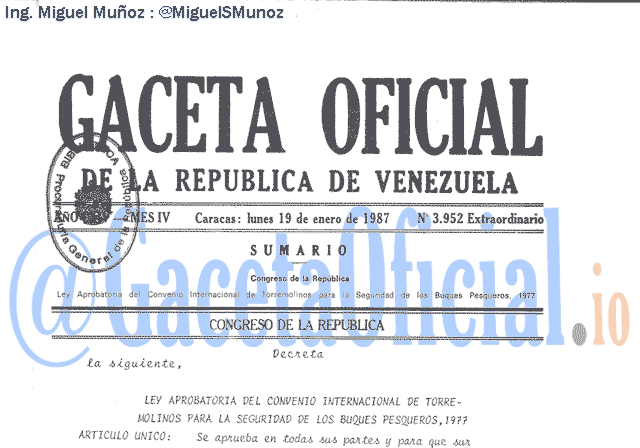 Gaceta Oficial 3952 del 19 Enero 1987