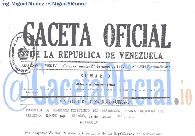 Gaceta Oficial 3954 del 27 Enero 1987