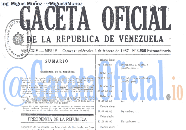 Gaceta Oficial 3956 del 4 Febrero 1987