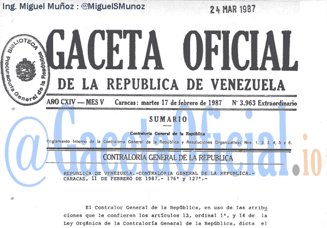 Gaceta Oficial 3963 del 17 Febrero 1987