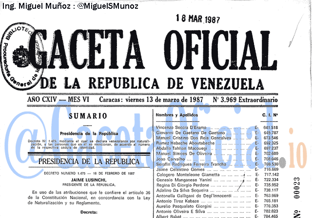 Gaceta Oficial 3969 del 13 Marzo 1987