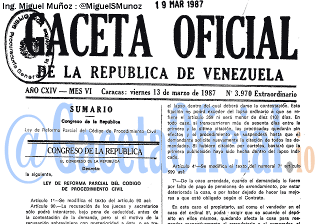 Gaceta Oficial 3970 del 13 Marzo 1987