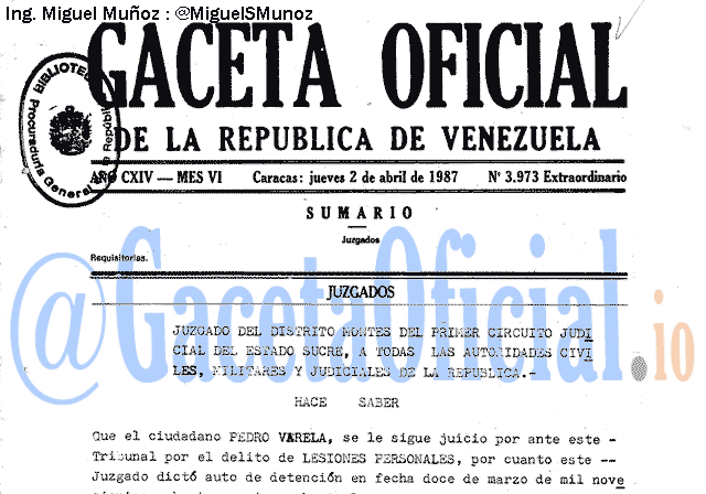 Gaceta Oficial 3973 del 2 Abril 1987