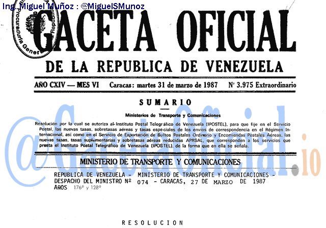 Gaceta Oficial 3975 del 31 Marzo 1987