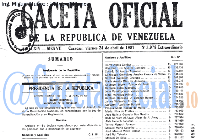 Gaceta Oficial 3978 del 24 Abril 1987