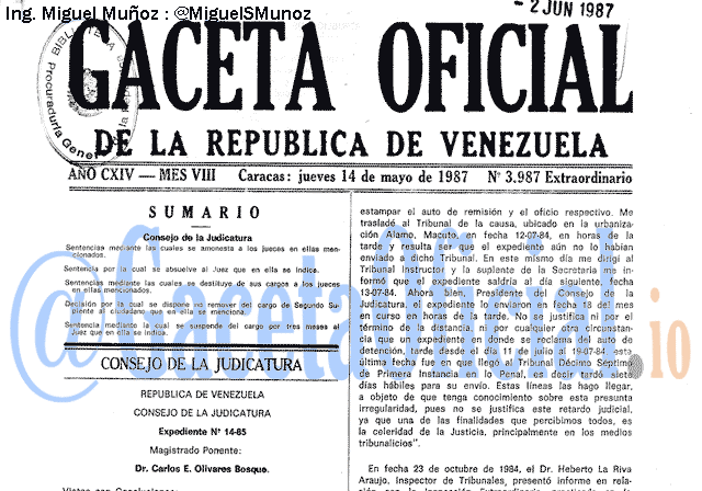 Gaceta Oficial 3987 del 14 Mayo 1987