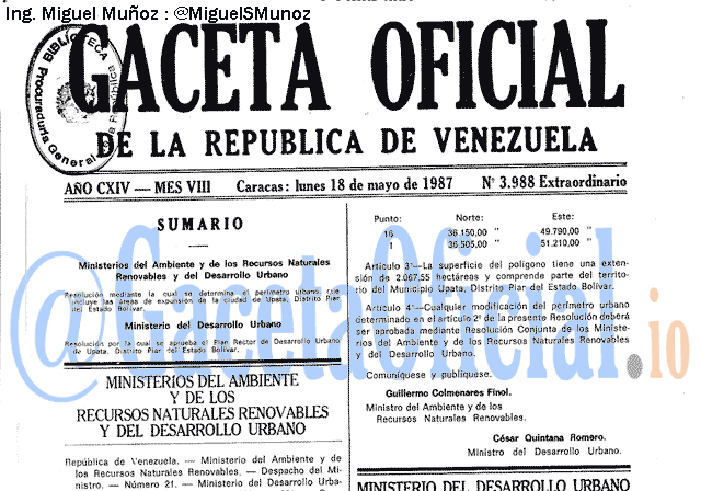 Gaceta Oficial 3988 del 18 Mayo 1987