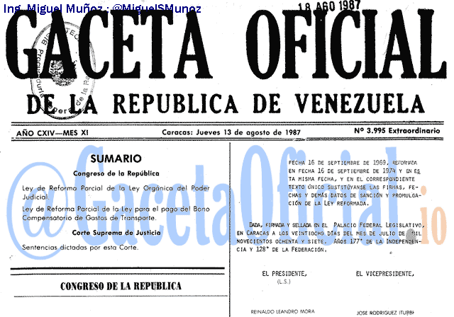 Gaceta Oficial 3995 del 13 Agosto 1987