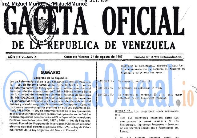 Gaceta Oficial 3998 del 21 Agosto 1987