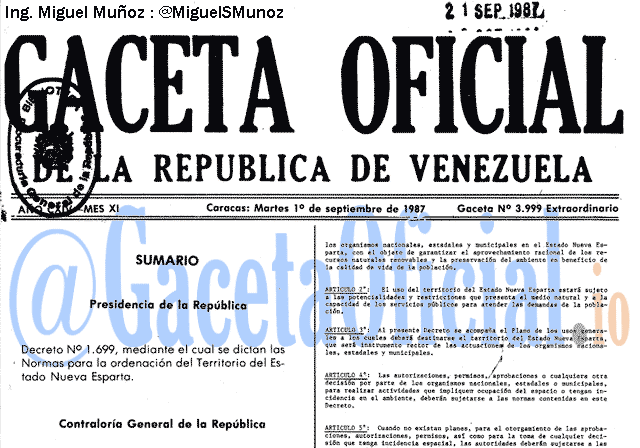Gaceta Oficial 3999 del 1 Septiembre 1987