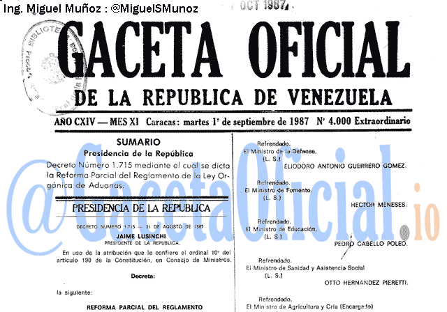 Gaceta Oficial 4000 del 1 Septiembre 1987