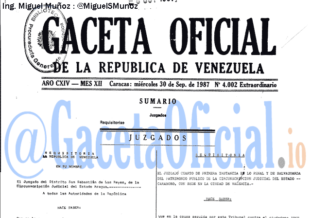 Gaceta Oficial 4002 del 30 Septiembre 1987