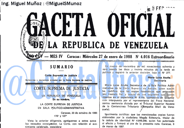 Gaceta Oficial 4016 del 27 Enero 1988