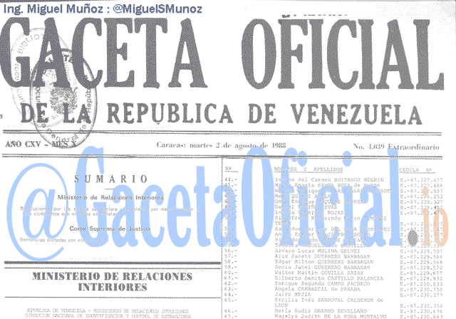 Gaceta Oficial 4039 del 2 Agosto 1988