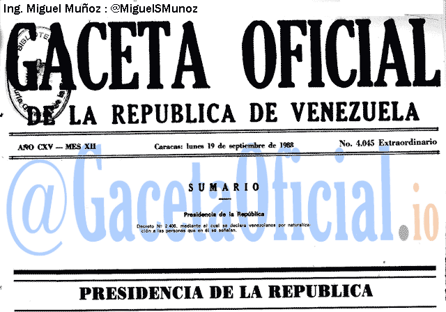 Gaceta Oficial 4045 del 19 Septiembre 1988