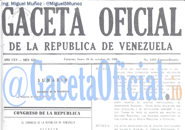 Gaceta Oficial 4054 del 10 Octubre 1988