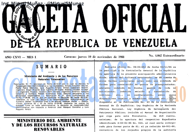 Gaceta Oficial 4062 del 10 Noviembre 1988