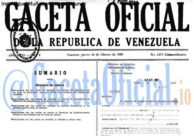 Gaceta Oficial 4074 del 10 Febrero 1989