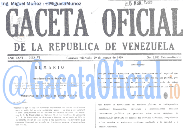 Gaceta Oficial 4080 del 29 Marzo 1989