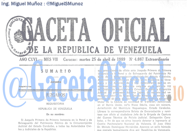 Gaceta Oficial 4087 del 25 Abril 1989