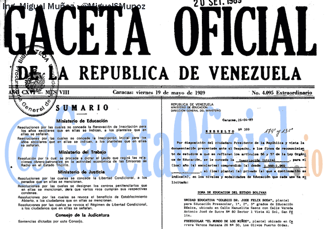 Gaceta Oficial 4095 del 19 Mayo 1989