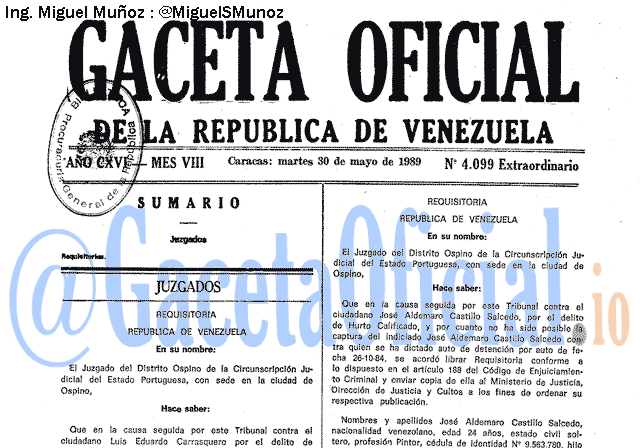 Gaceta Oficial 4099 del 30 Mayo 1989