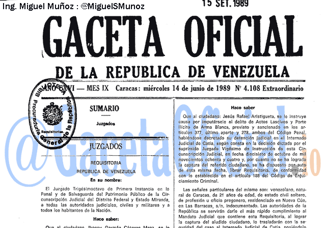 Gaceta Oficial 4108 del 14 Junio 1989