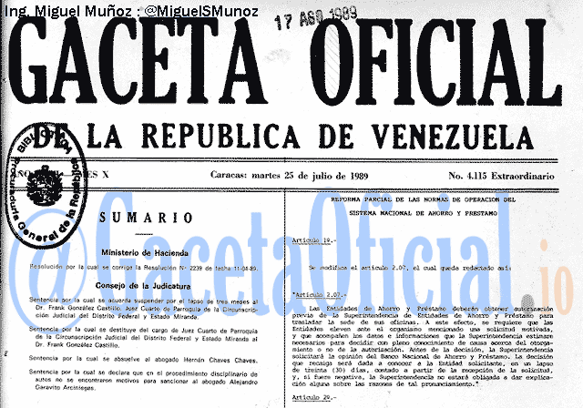 Gaceta Oficial 4115 del 25 Julio 1989