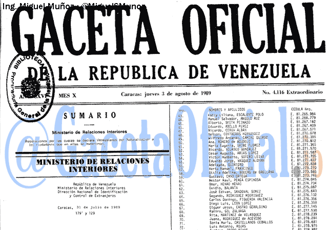 Gaceta Oficial 4116 del 3 Agosto 1989