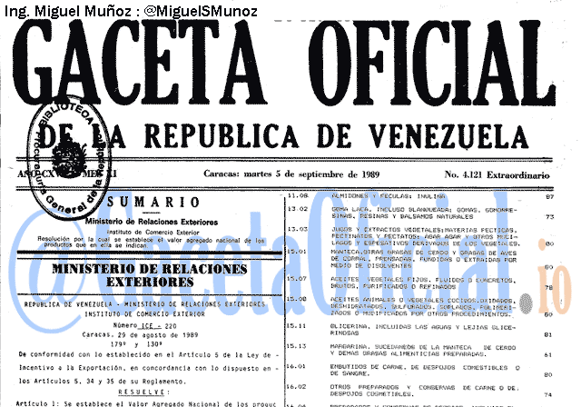 Gaceta Oficial 4121 del 5 Septiembre 1989