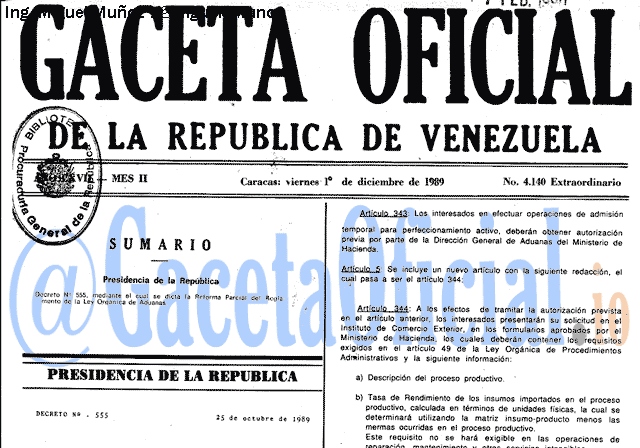 Gaceta Oficial 4140 del 1 Diciembre 1989