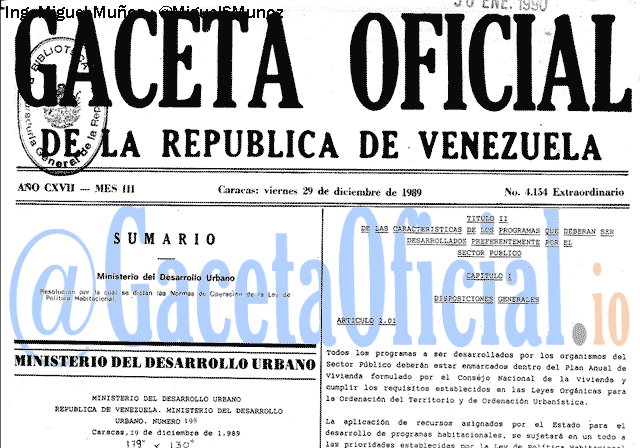 Gaceta Oficial 4154 del 29 Diciembre 1989
