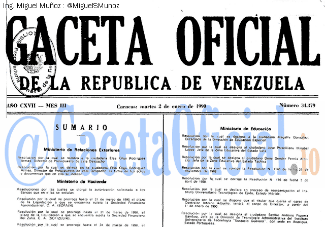 Gaceta Oficial 34379 del 2 Enero 1990