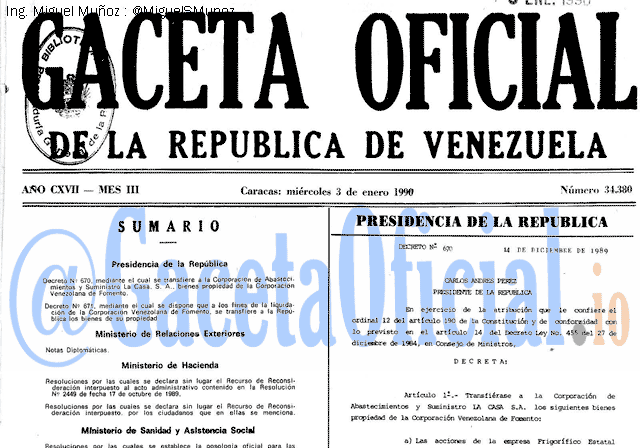 Gaceta Oficial 34380 del 3 Enero 1990