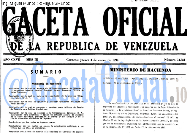 Gaceta Oficial 34381 del 4 Enero 1990