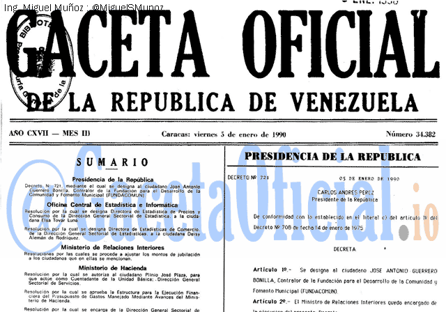 Gaceta Oficial 34382 del 5 Enero 1990