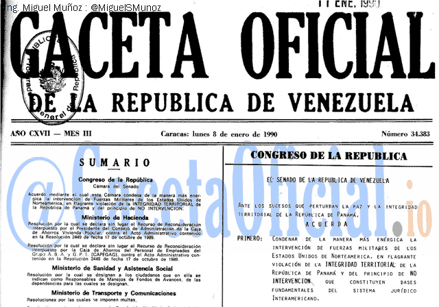 Gaceta Oficial 34383 del 8 Enero 1990