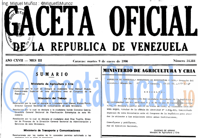 Gaceta Oficial 34384 del 9 Enero 1990