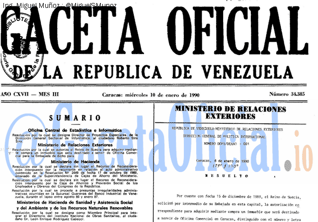 Gaceta Oficial 34385 del 10 Enero 1990