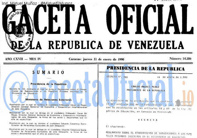 Gaceta Oficial 34386 del 11 Enero 1990