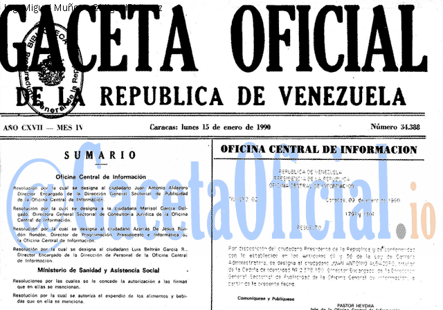 Gaceta Oficial 34388 del 15 Enero 1990