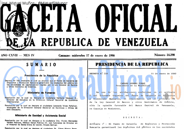 Gaceta Oficial 34390 del 17 Enero 1990