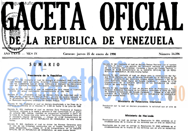Gaceta Oficial 34396 del 25 Enero 1990