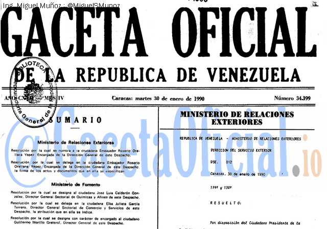 Gaceta Oficial 34399 del 30 Enero 1990
