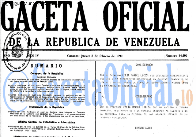 Gaceta Oficial 34406 del 8 Febrero 1990