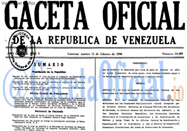 Gaceta Oficial 34409 del 13 Febrero 1990