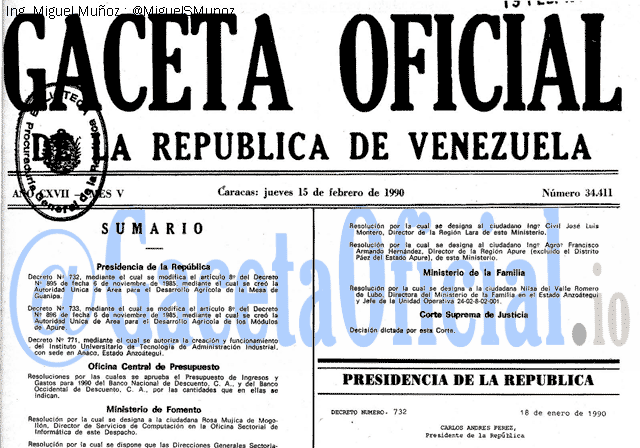 Gaceta Oficial 34411 del 15 Febrero 1990