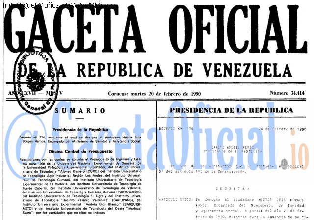 Gaceta Oficial 34414 del 20 Febrero 1990