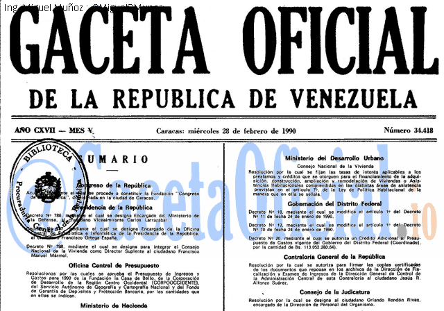 Gaceta Oficial 34418 del 28 Febrero 1990